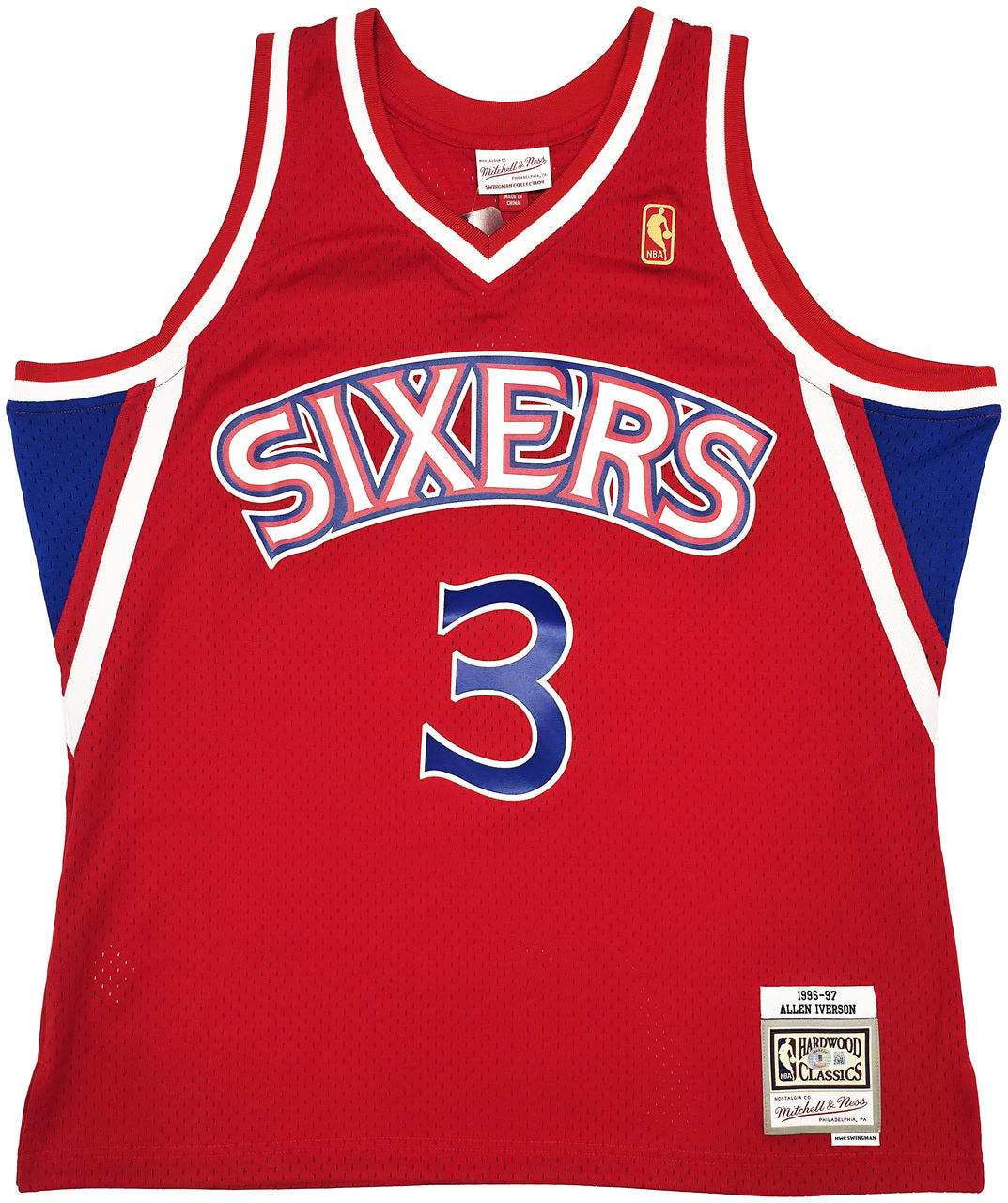 Philadelphia 76ers Allen Iverson Autographed Red Authentic Mitchell & Ness 1996-97 HWC Swingman Jersey Size XL Beckett BAS Witness Stock #245738