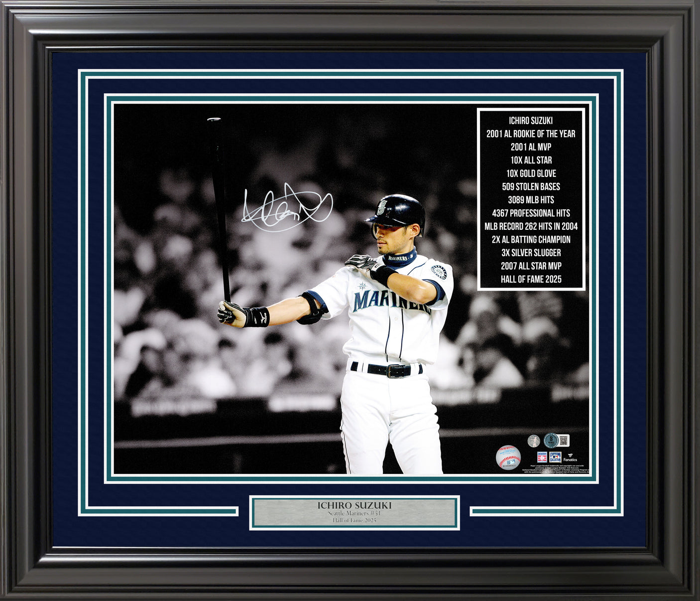 Ichiro Suzuki Autographed Framed 16x20 Photo Seattle Mariners Beckett BAS Witness Stock #252389