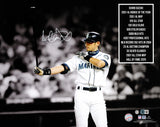 Ichiro Suzuki Autographed 16x20 Photo Seattle Mariners Stats IS Holo & Beckett BAS Witness Stock #246191