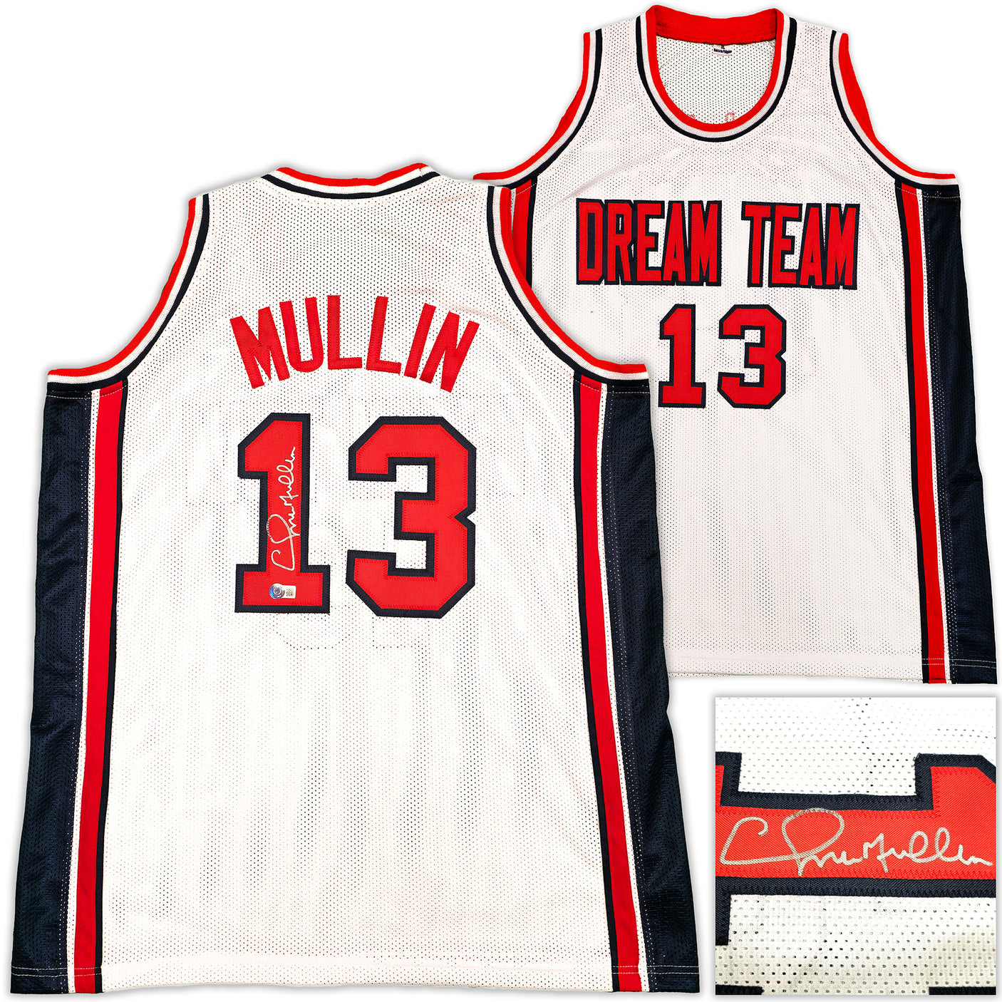 Team USA Chris Mullin Autographed White Jersey Beckett BAS Witness Stock #232595