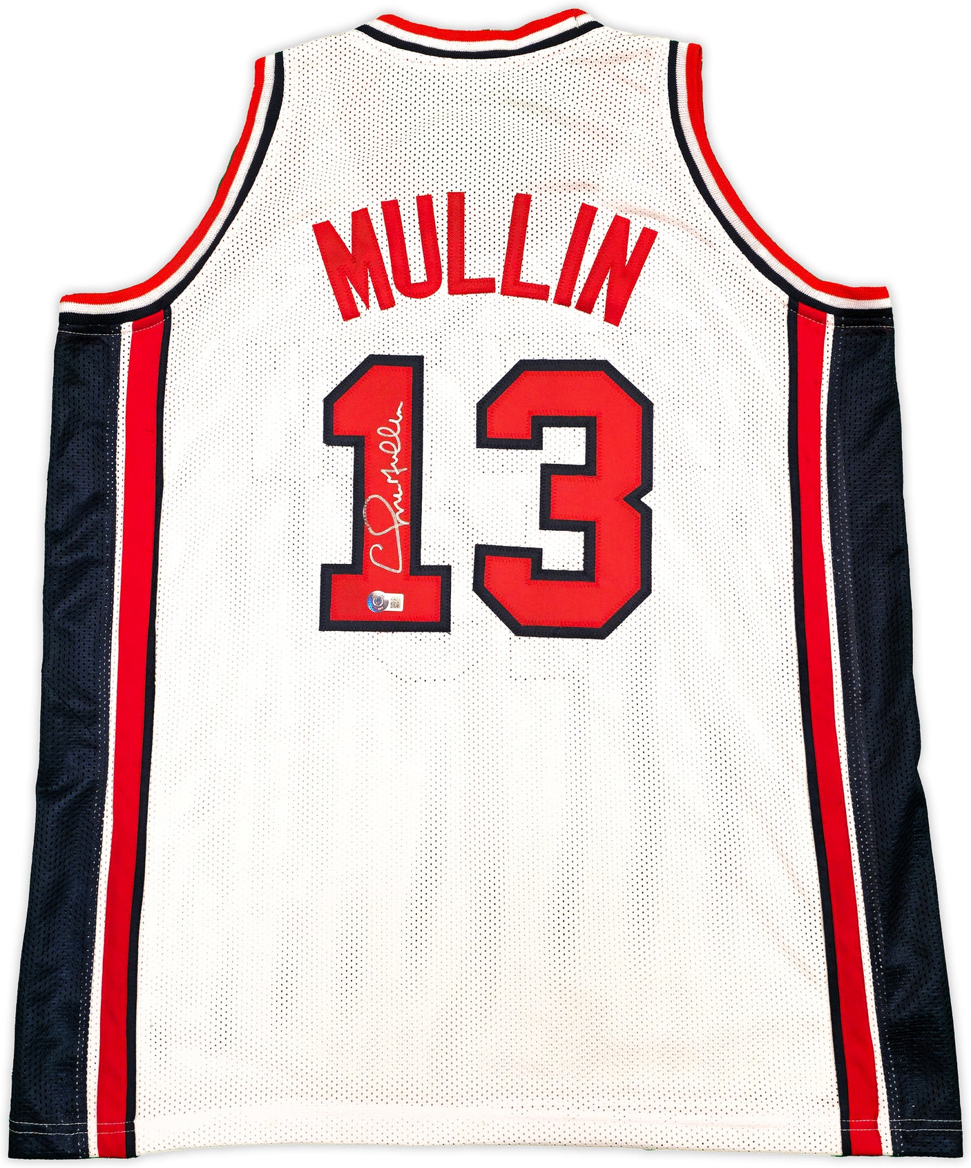 Team USA Chris Mullin Autographed White Jersey Beckett BAS Witness Stock #232595