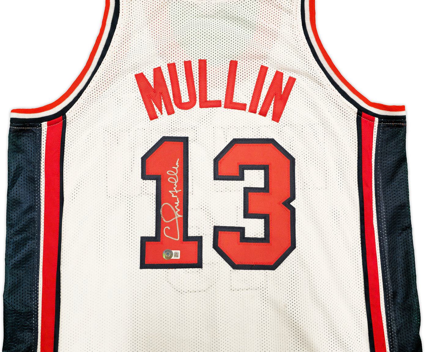 Team USA Chris Mullin Autographed White Jersey Beckett BAS Witness Stock #232595