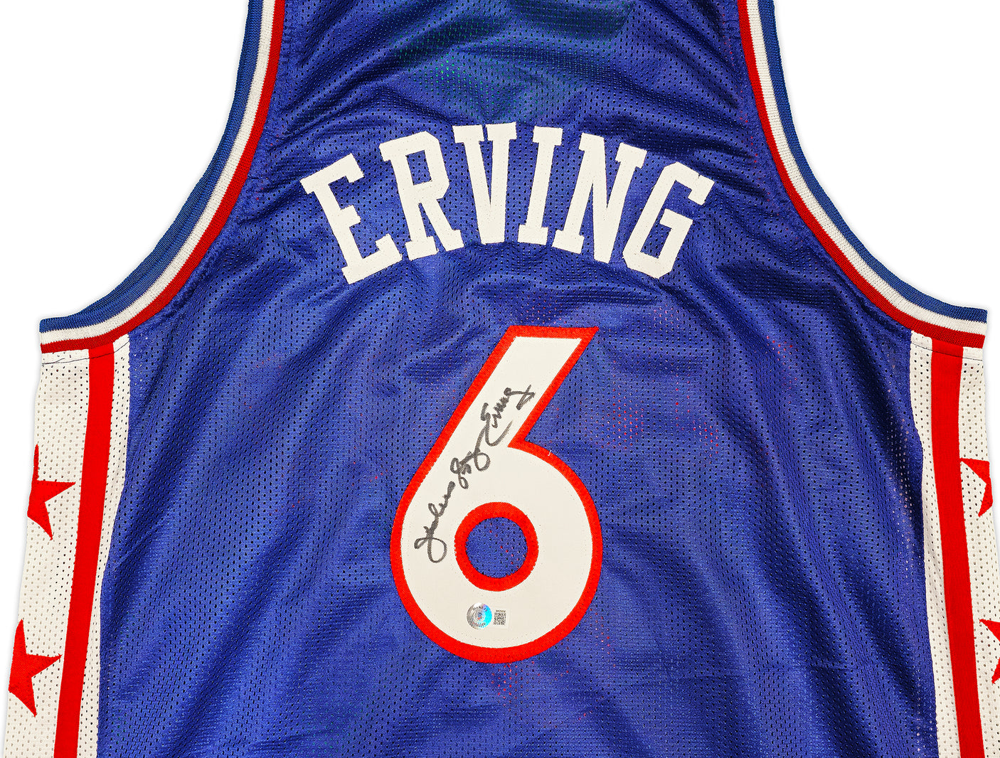 Philadelphia 76ers Julius "Dr. J" Erving Autographed Blue Jersey Beckett BAS Witness Stock #232613