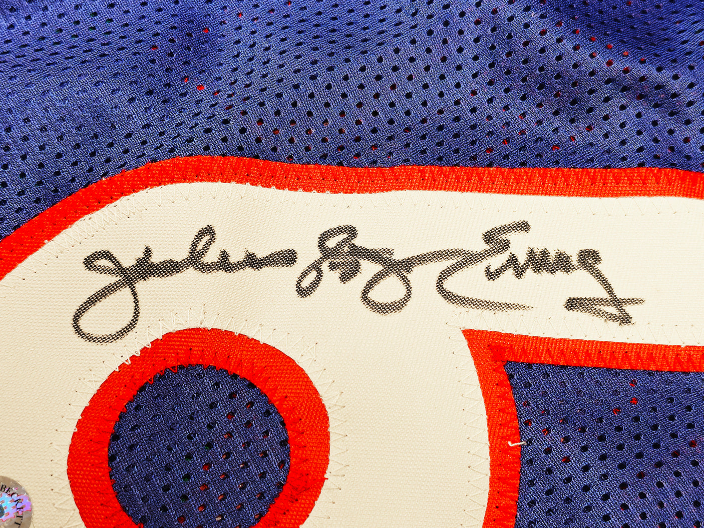 Philadelphia 76ers Julius "Dr. J" Erving Autographed Blue Jersey Beckett BAS Witness Stock #232613