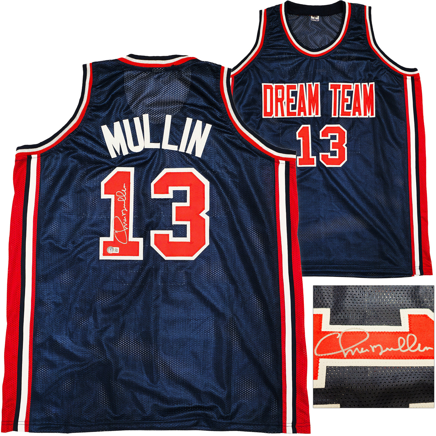 Team USA Chris Mullin Autographed Blue Jersey Beckett BAS Witness Stock #232596