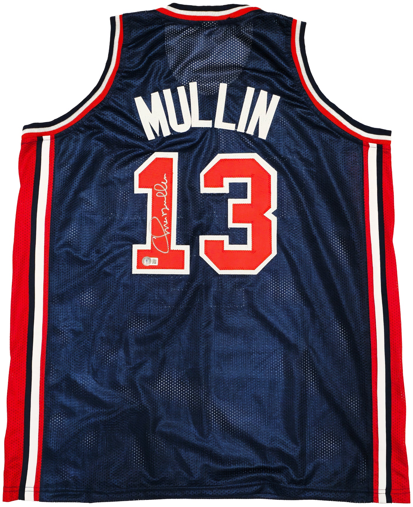 Team USA Chris Mullin Autographed Blue Jersey Beckett BAS Witness Stock #232596