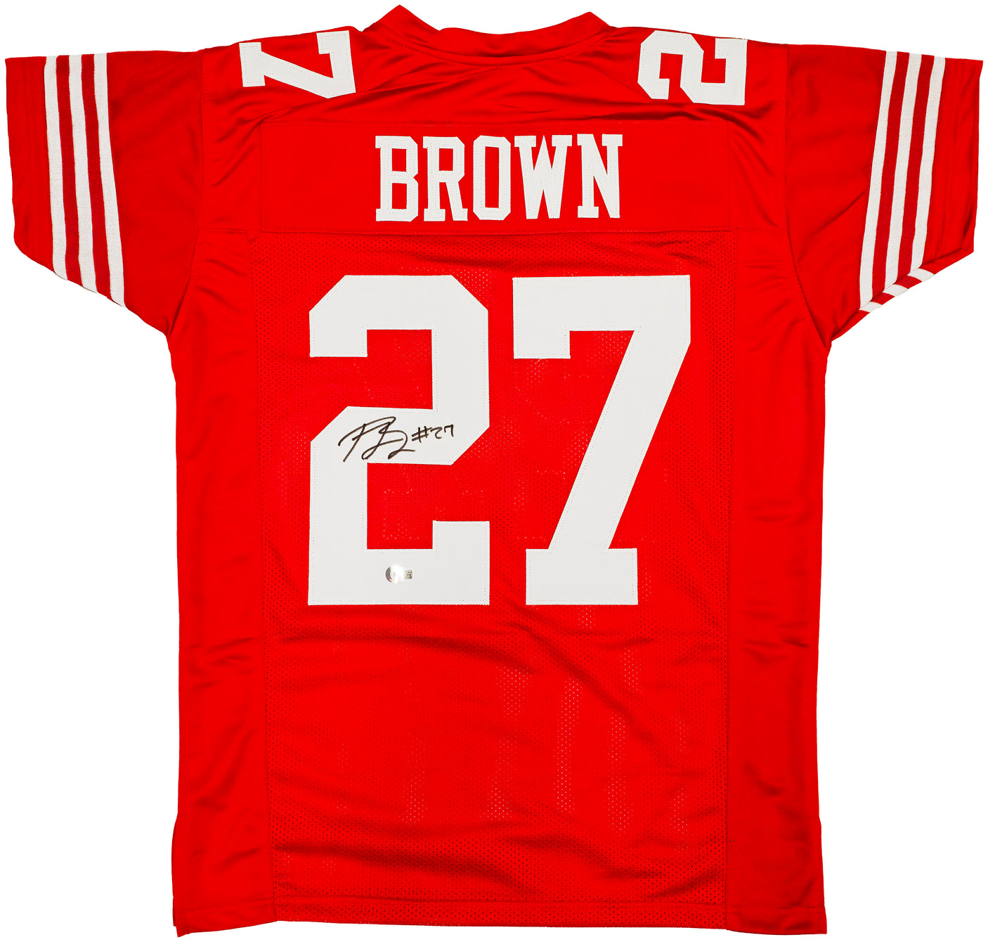 San Francisco 49ers Ji'Ayir Brown Autographed Red Jersey Beckett BAS Witness Stock #232605