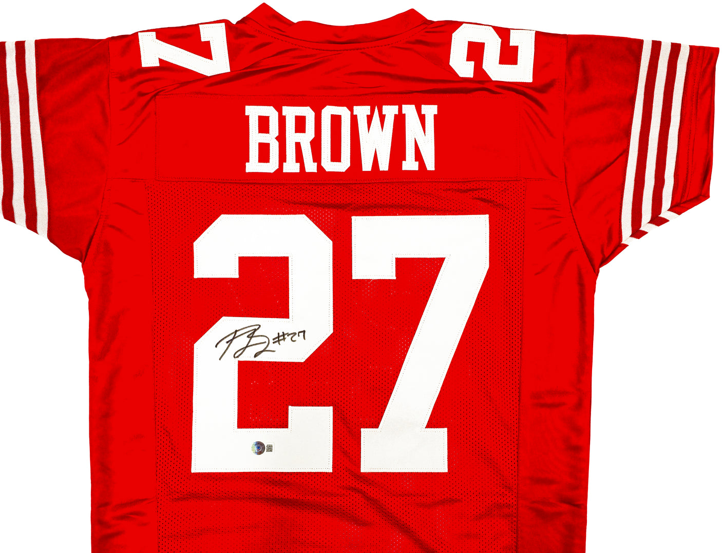 San Francisco 49ers Ji'Ayir Brown Autographed Red Jersey Beckett BAS Witness Stock #232605