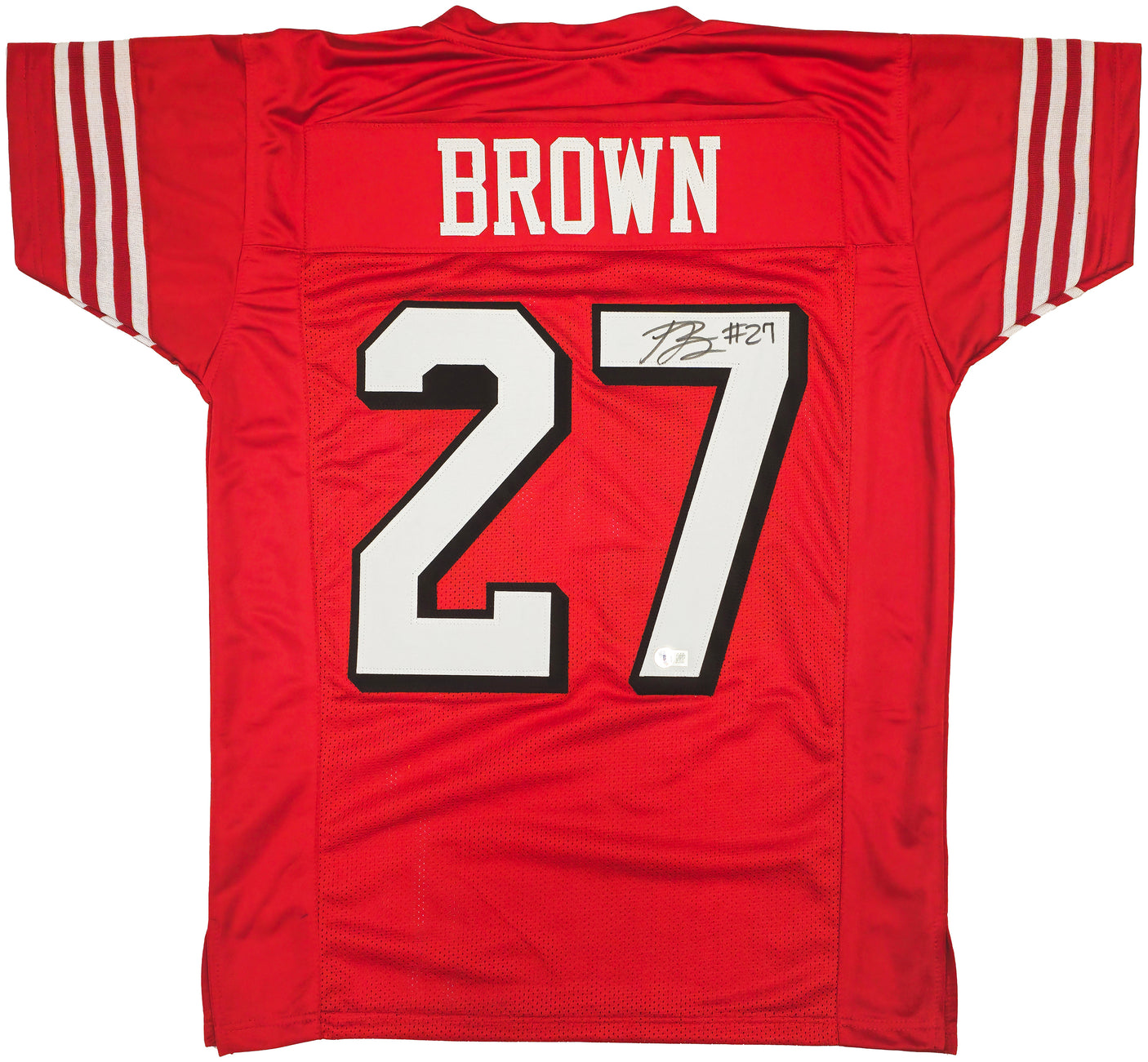 San Francisco 49ers Ji'Ayir Brown Autographed Red Jersey Beckett BAS Witness Stock #232606