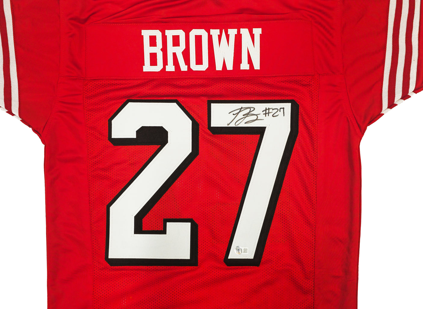 San Francisco 49ers Ji'Ayir Brown Autographed Red Jersey Beckett BAS Witness Stock #232606