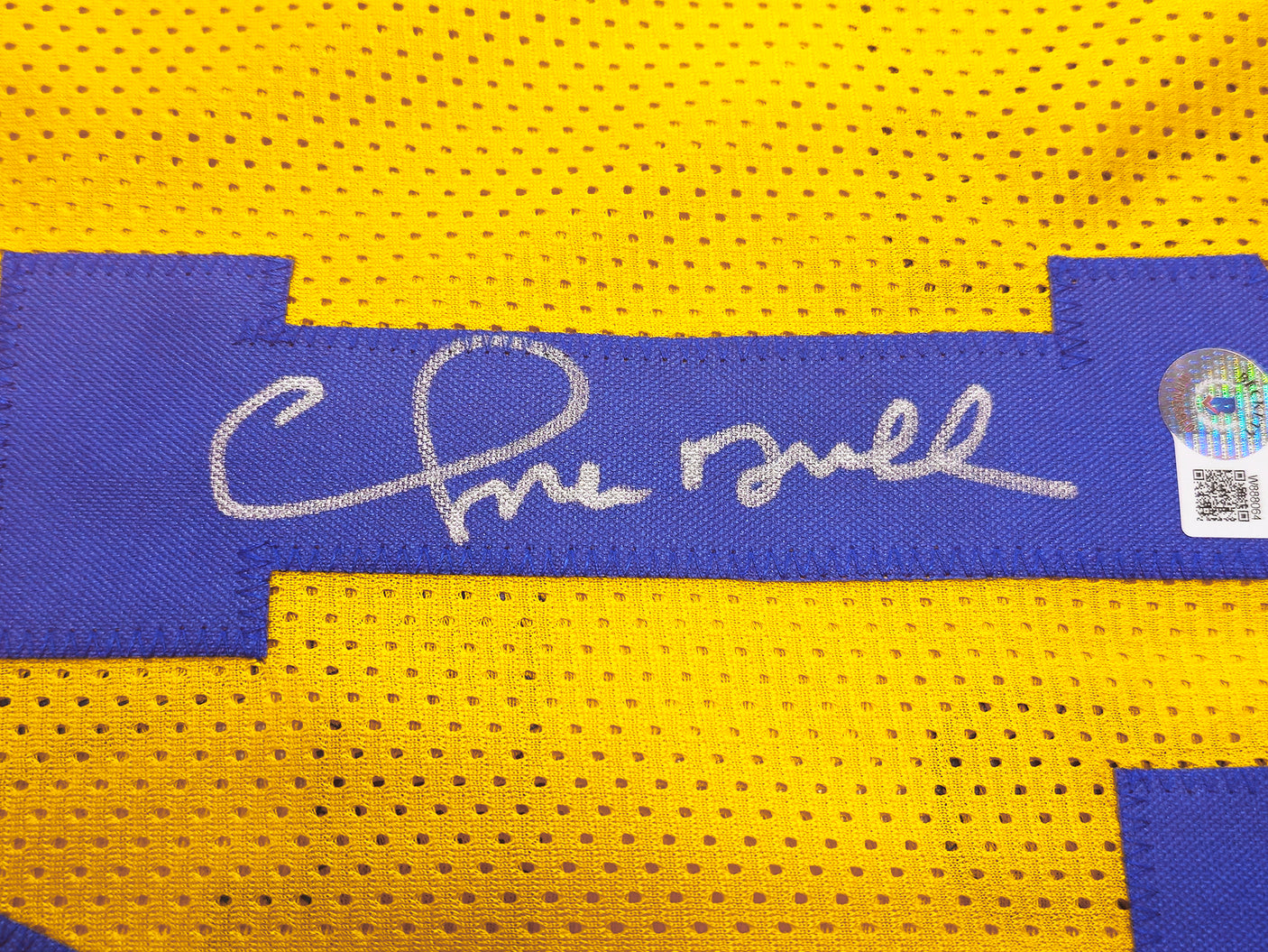 Golden State Warriors Chris Mullin Autographed Yellow Jersey Beckett BAS Witness Stock #232593