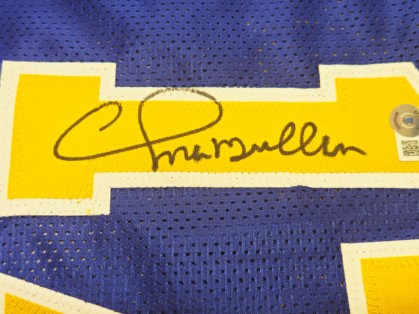 Golden State Warriors Chris Mullin Autographed Blue Jersey Beckett BAS Witness Stock #232591