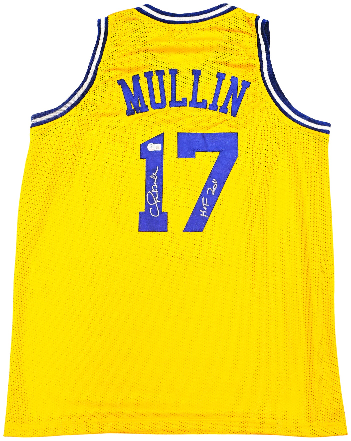 Golden State Warriors Chris Mullin Autographed Yellow Jersey "HOF 2011" Beckett BAS Witness Stock #232594