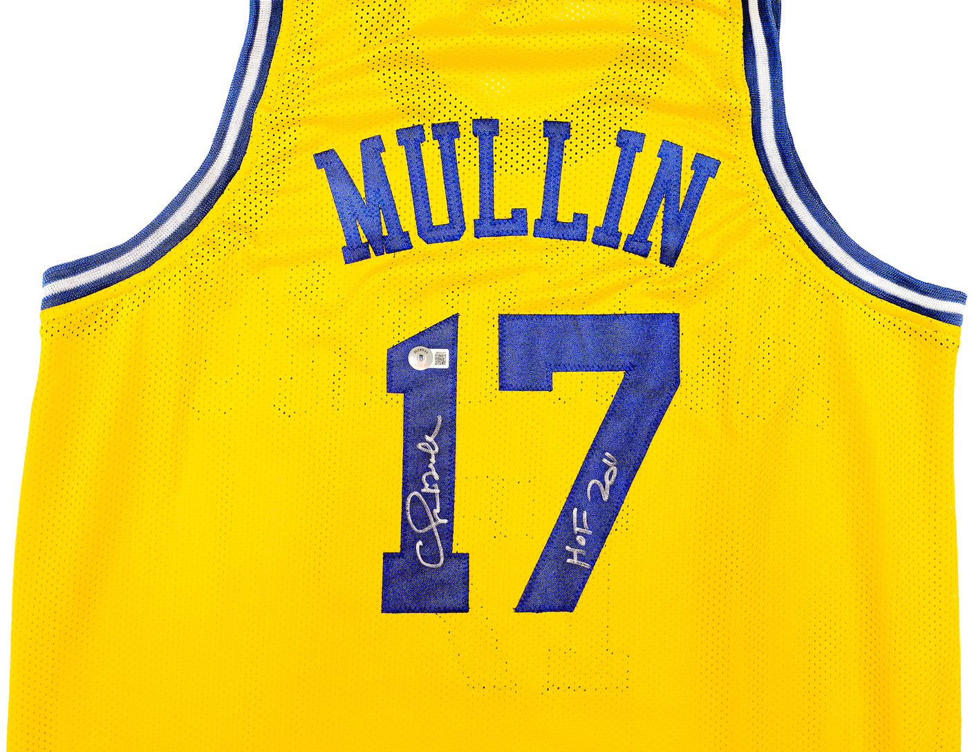 Golden State Warriors Chris Mullin Autographed Yellow Jersey "HOF 2011" Beckett BAS Witness Stock #232594