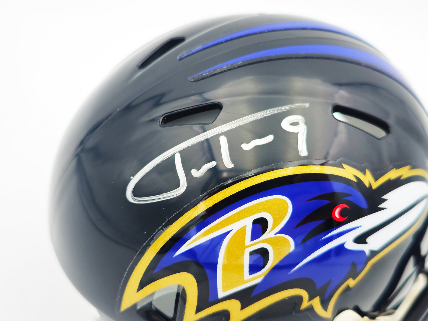 Justin Tucker Autographed Baltimore Ravens Black Speed Mini Helmet JSA Stock #232734