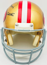 Joe Montana Autographed San Francisco 49ers Gold Full Size Speed Authentic Helmet "G.O.A.T." Beckett BAS QR Stock #232731