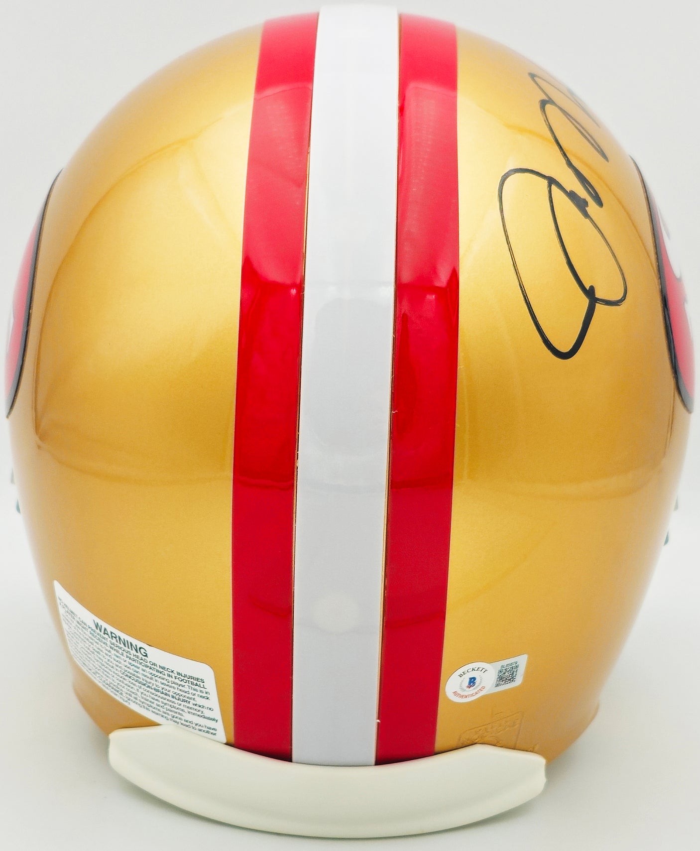 Joe Montana Autographed San Francisco 49ers Gold Full Size Speed Authentic Helmet "G.O.A.T." Beckett BAS QR Stock #232731