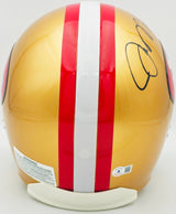 Joe Montana Autographed San Francisco 49ers Gold Full Size Speed Authentic Helmet "G.O.A.T." Beckett BAS QR Stock #232731