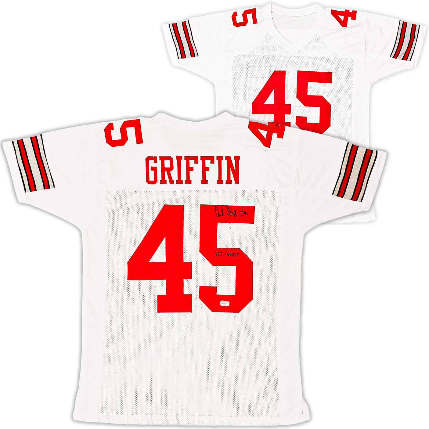 Ohio State Buckeyes Archie Griffin Autographed White Jersey "HT 1974/75" Beckett BAS Witness Stock #216728
