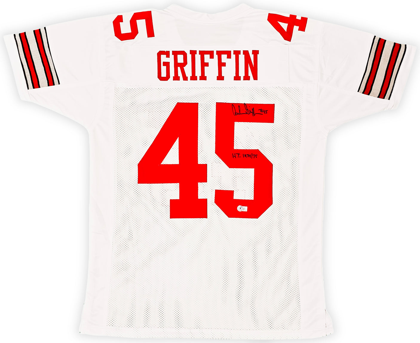 Ohio State Buckeyes Archie Griffin Autographed White Jersey "HT 1974/75" Beckett BAS Witness Stock #216728