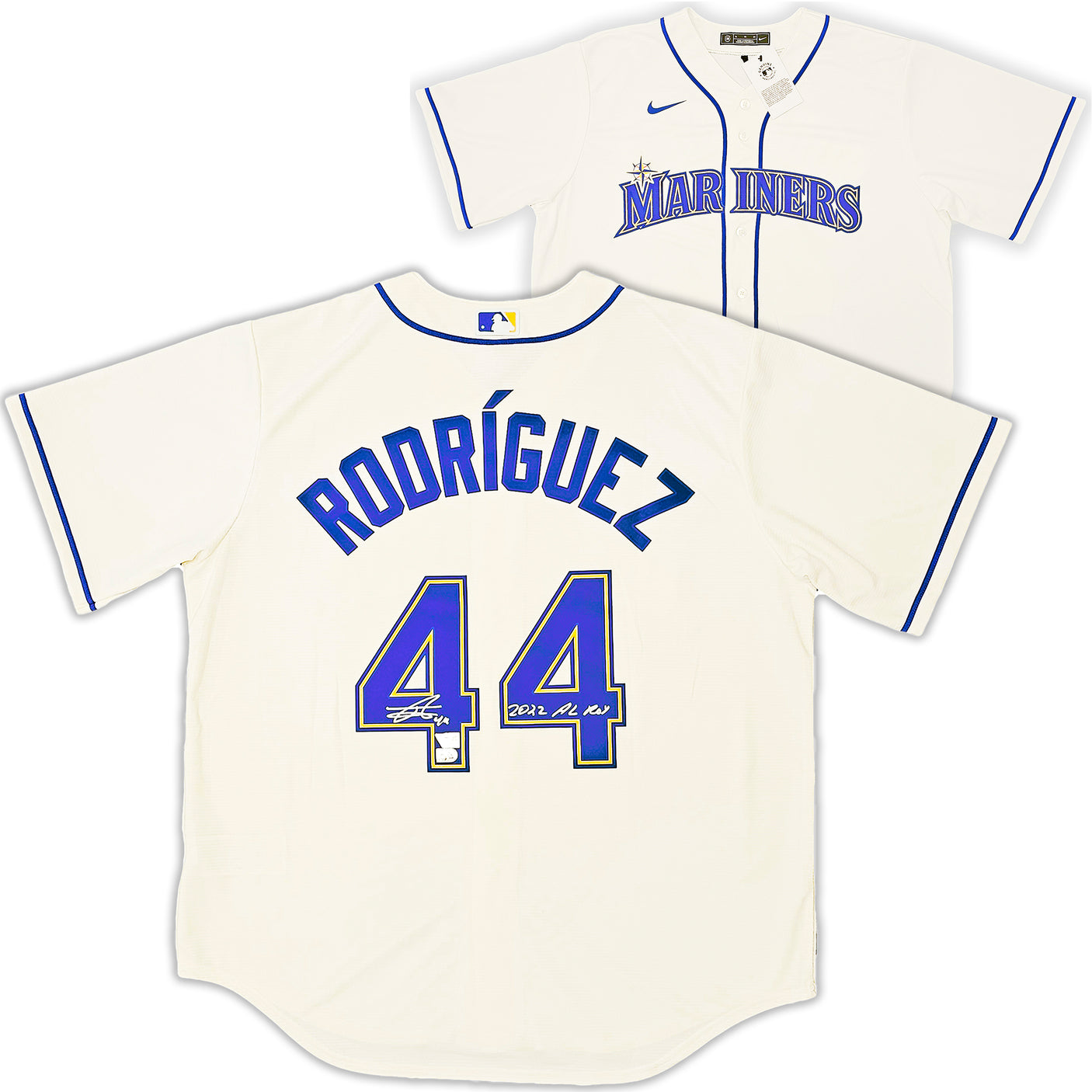 Seattle Mariners Julio Rodriguez Autographed Cream Nike Jersey Size XL "2022 AL ROY" Fanatics Holo Stock #216021