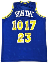 Golden State Warriors Chris Mullin, Tim Hardaway & Mitch Richmond Autographed Blue Jersey Run TMC "HOF" Beckett BAS Witness Stock #216818