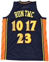 Golden State Warriors Chris Mullin, Tim Hardaway & Mitch Richmond Autographed Dark Blue Jersey Run TMC Beckett BAS Witness Stock #216821