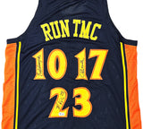 Golden State Warriors Chris Mullin, Tim Hardaway & Mitch Richmond Autographed Dark Blue Jersey Run TMC Beckett BAS Witness Stock #216821