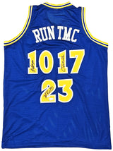 Golden State Warriors Chris Mullin, Tim Hardaway & Mitch Richmond Autographed Blue Jersey Run TMC Beckett BAS Witness Stock #216819