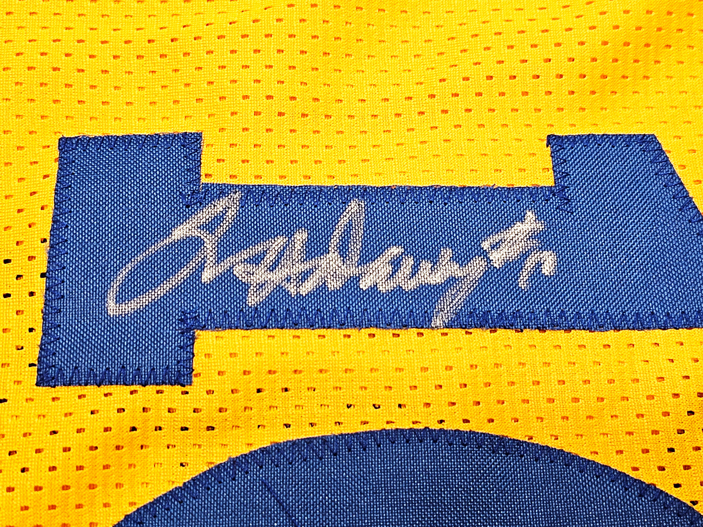 Golden State Warriors Chris Mullin, Tim Hardaway & Mitch Richmond Autographed Yellow Jersey Run TMC Beckett BAS Witness Stock #216823