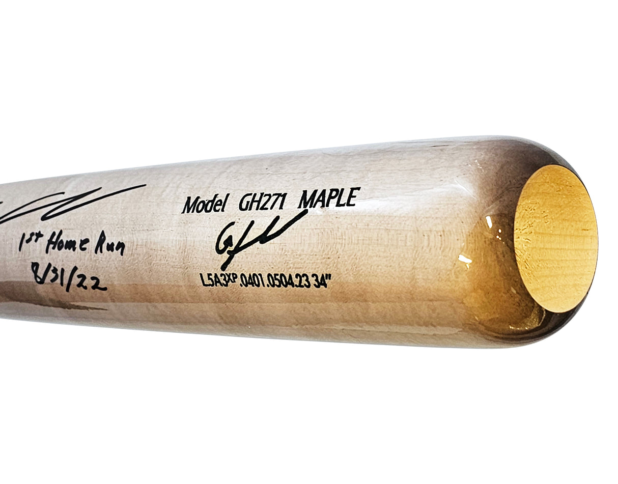 Gunnar Henderson Autographed Ash Chandler Player Model Bat Baltimore Orioles "1st Homerun 8/31/22" Beckett BAS Witness Stock #216834