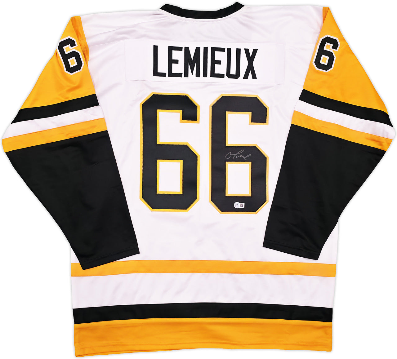 Pittsburgh Penguins Mario Lemieux Autographed White Jersey Beckett BAS QR Stock #246270