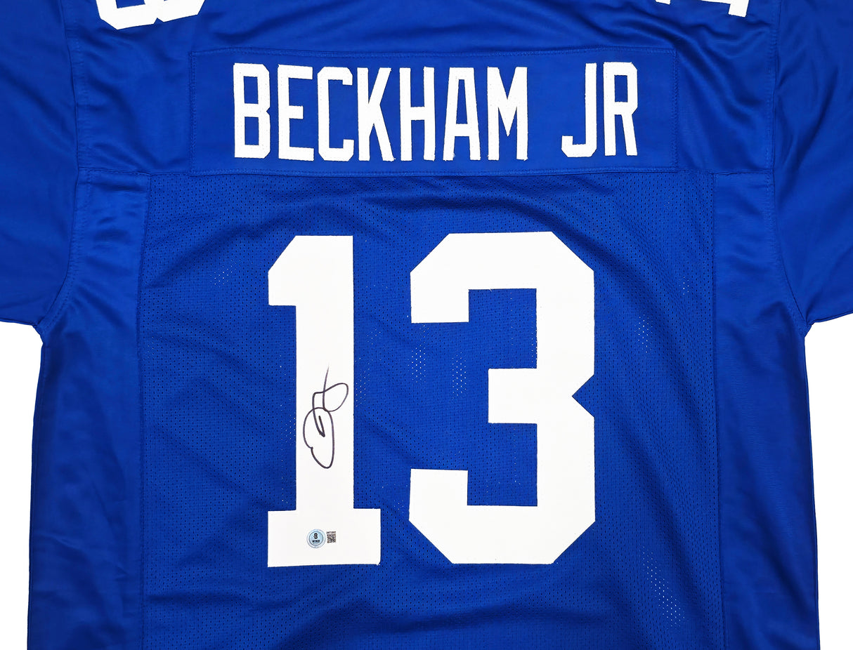 New York Giants Odell Beckham Jr. Autographed Blue Jersey Beckett BAS Witness Stock #246196