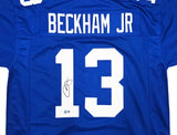 New York Giants Odell Beckham Jr. Autographed Blue Jersey Beckett BAS Witness Stock #246196