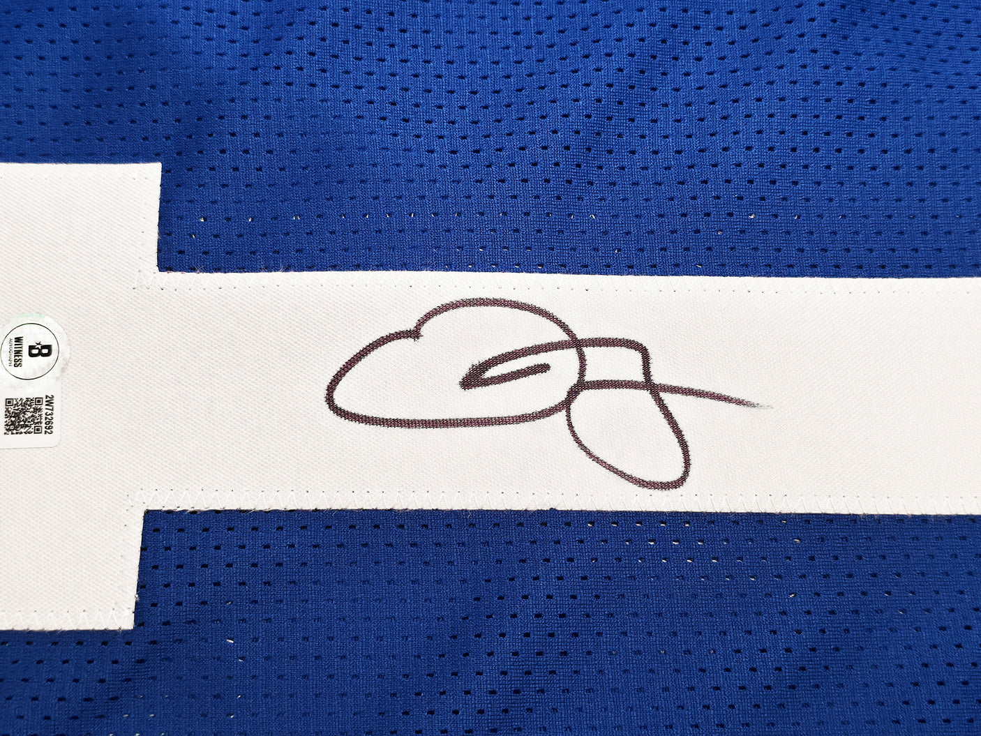 New York Giants Odell Beckham Jr. Autographed Blue Jersey Beckett BAS Witness Stock #246196
