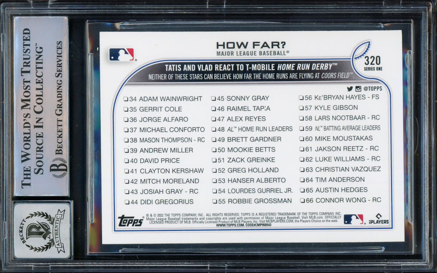 Fernando Tatis Jr. & Vladimir Guerrero Jr. Autographed 2022 Topps Card #320 Auto Grade Gem Mint 10 Beckett BAS #15771772