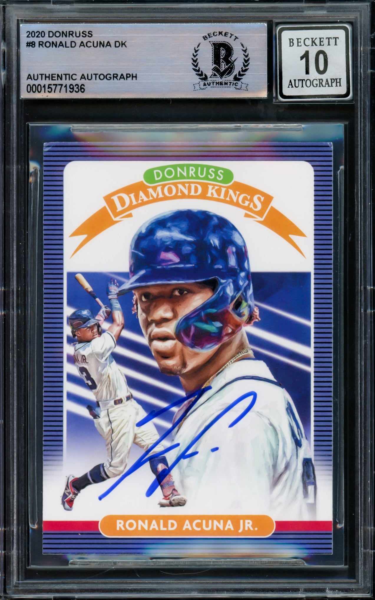Ronald Acuna Jr. Autographed 2020 Donruss Diamond Kings Card #8 Atlanta Braves Auto Grade Gem Mint 10 Beckett BAS #15771936