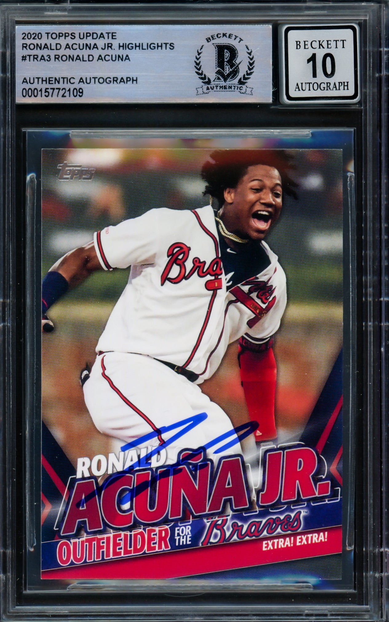 Ronald Acuna Jr. Autographed 2020 Topps Update Highlights Card #TRA-3 Atlanta Braves Auto Grade Gem Mint 10 Beckett BAS #15772109