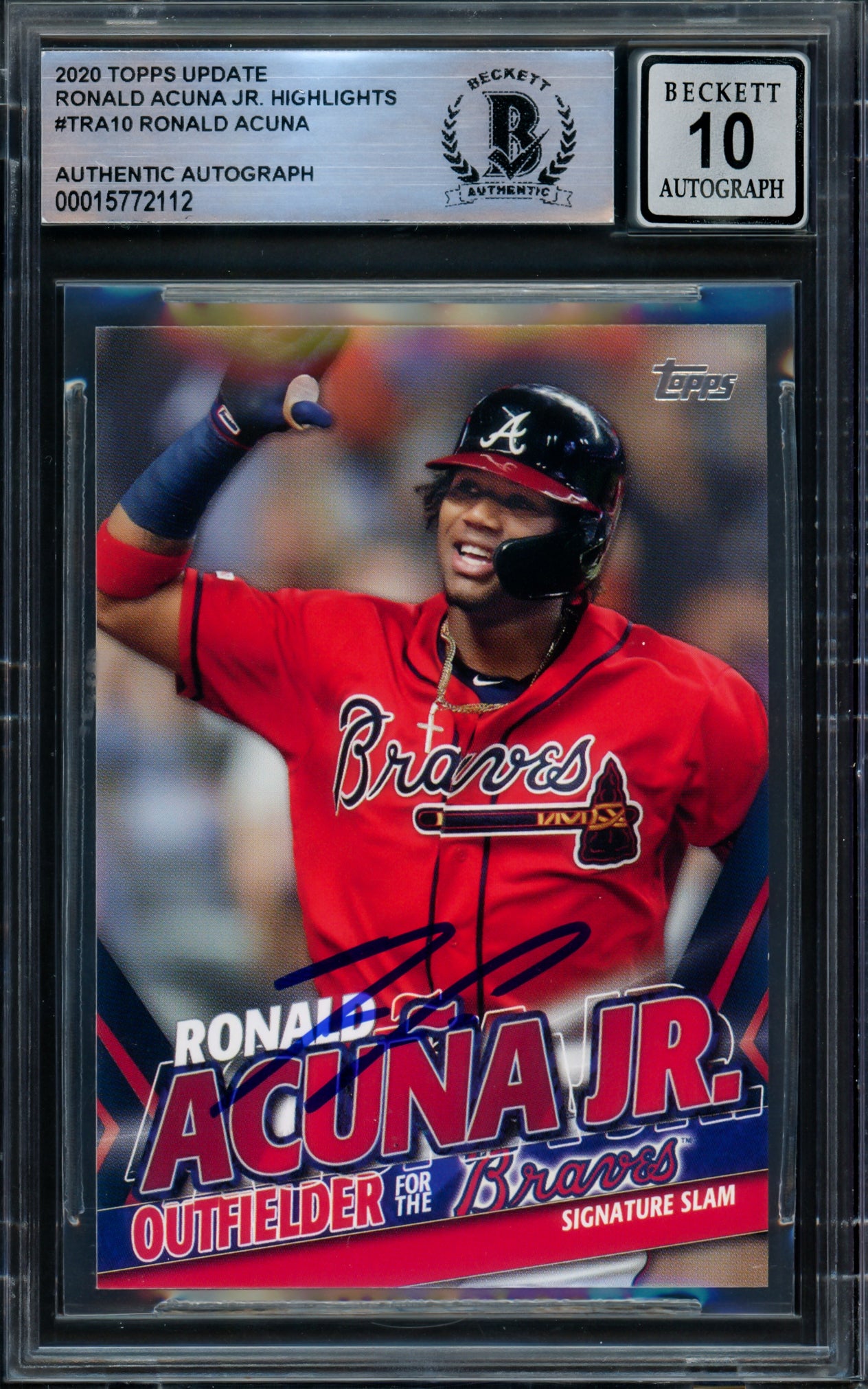 Ronald Acuna Jr. Autographed 2020 Topps Update Highlights Card #TRA-10 Atlanta Braves Auto Grade Gem Mint 10 Beckett BAS #15772112