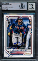 Ronald Acuna Jr. Autographed 2021 Bowman Card #62 Atlanta Braves Auto Grade Gem Mint 10 Beckett BAS #15772120