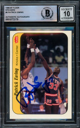Patrick Ewing Autographed 1986-87 Fleer Sticker Rookie Card #6 New York Knicks Auto Grade Gem Mint 10 Beckett BAS #15772179
