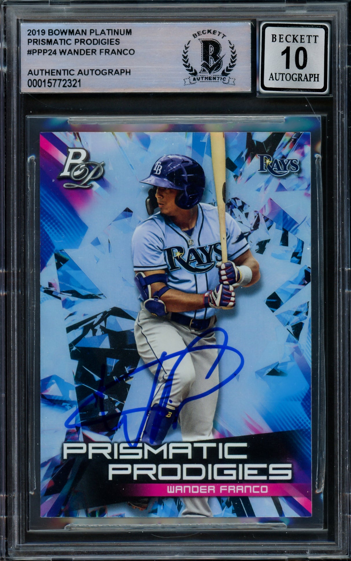 Wander Franco Autographed 2019 Bowman Platinum Prismatic Prodigies Rookie Card #PPP24 Tampa Bay Rays Auto Grade Gem Mint 10 Beckett BAS #15772321