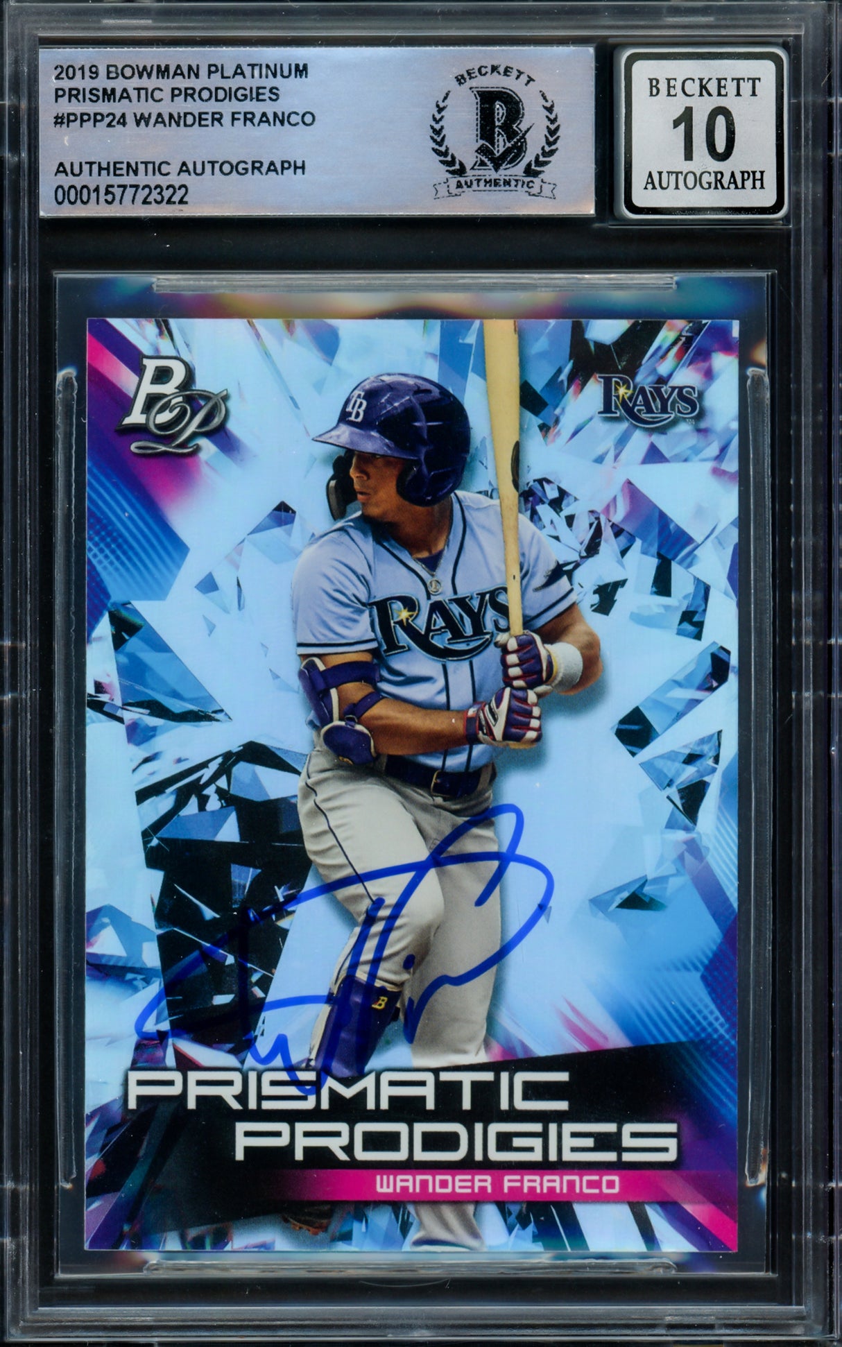 Wander Franco Autographed 2019 Bowman Platinum Prismatic Prodigies Rookie Card #PPP24 Tampa Bay Rays Auto Grade Gem Mint 10 Beckett BAS #15772322