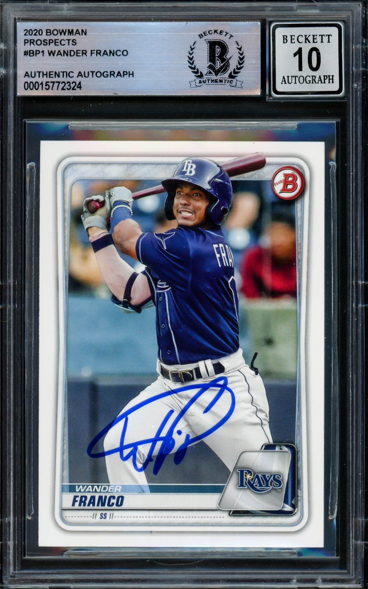 Wander Franco Autographed 2020 Bowman Rookie Card #BP1 Tampa Bay Rays Auto Grade Gem Mint 10 Beckett BAS #15772324