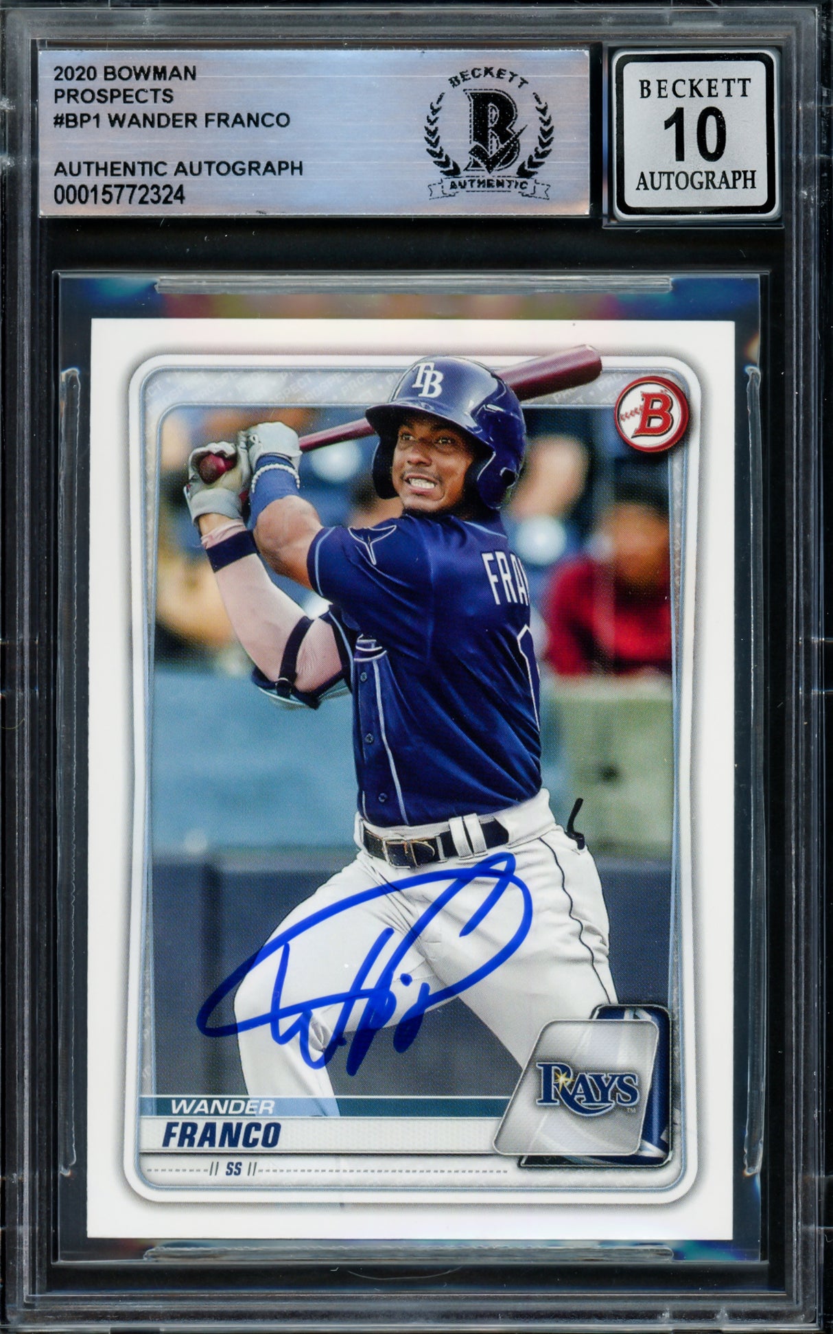 Wander Franco Autographed 2020 Bowman Rookie Card #BP1 Tampa Bay Rays Auto Grade Gem Mint 10 Beckett BAS #15772324