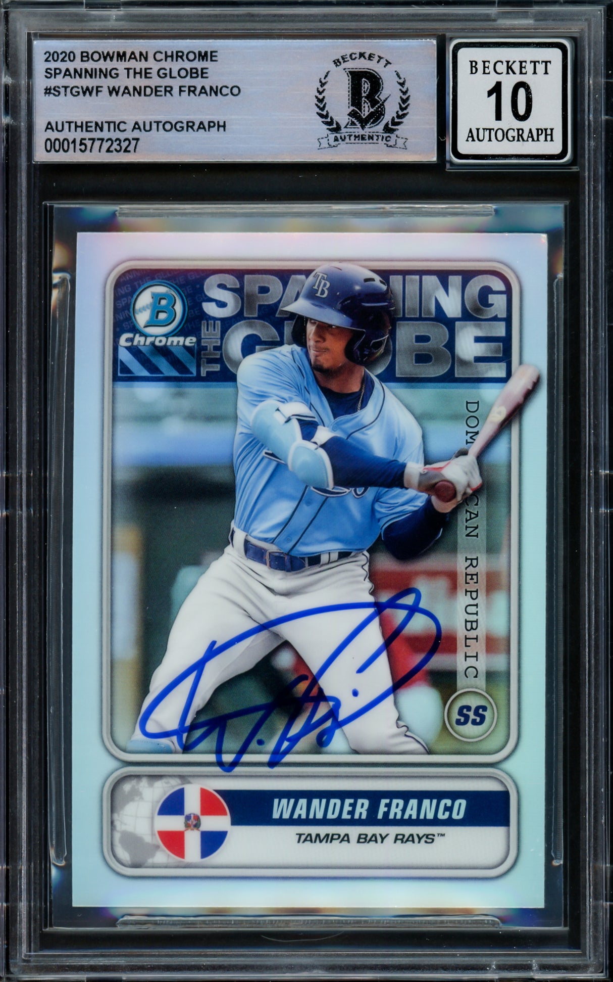Wander Franco Autographed 2020 Bowman Chrome Rookie Card #STG-WF Tampa Bay Rays Auto Grade Gem Mint 10 Beckett BAS #15772327