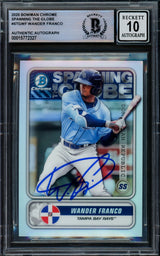 Wander Franco Autographed 2020 Bowman Chrome Rookie Card #STG-WF Tampa Bay Rays Auto Grade Gem Mint 10 Beckett BAS #15772327
