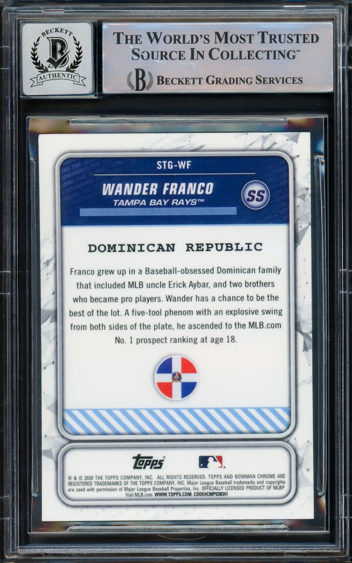 Wander Franco Autographed 2020 Bowman Chrome Rookie Card #STG-WF Tampa Bay Rays Auto Grade Gem Mint 10 Beckett BAS #15772327