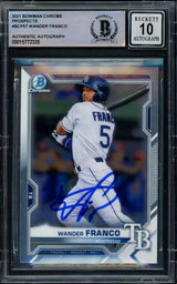 Wander Franco Autographed 2021 Bowman Chrome Rookie Card #BCP57 Tampa Bay Rays Auto Grade Gem Mint 10 Beckett BAS #15772335