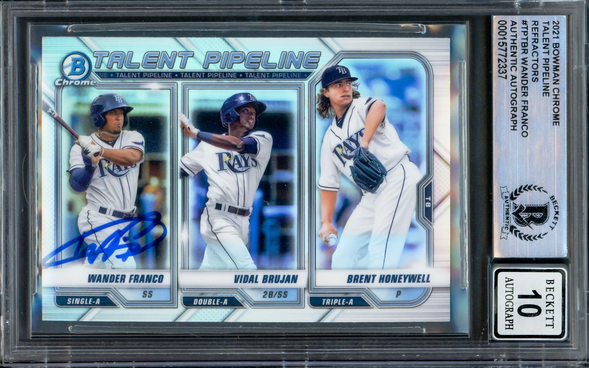 Wander Franco Autographed 2021 Bowman Chrome Rookie Card #TP-TBR Tampa Bay Rays Auto Grade Gem Mint 10 Beckett BAS #15772337